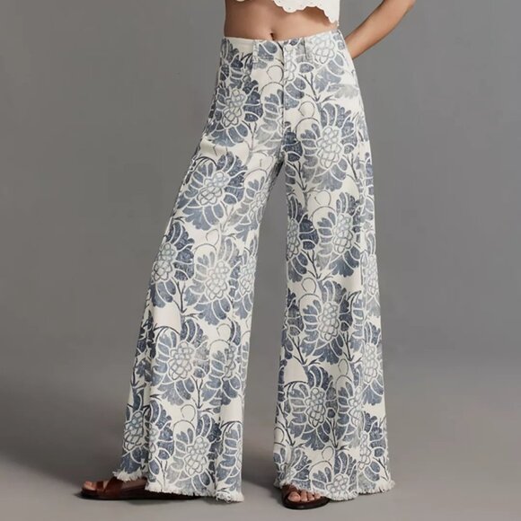 The Adi Printed Linen Mid-Rise Flare Pants by Pilcro Size 29  LIKE NEW - Picture 1 of 7